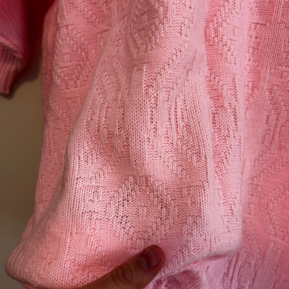 Vintage Stagelight Pink Geometric Textured Knit Elbow Sleeve Sweater Top USA - Picture 6 of 8